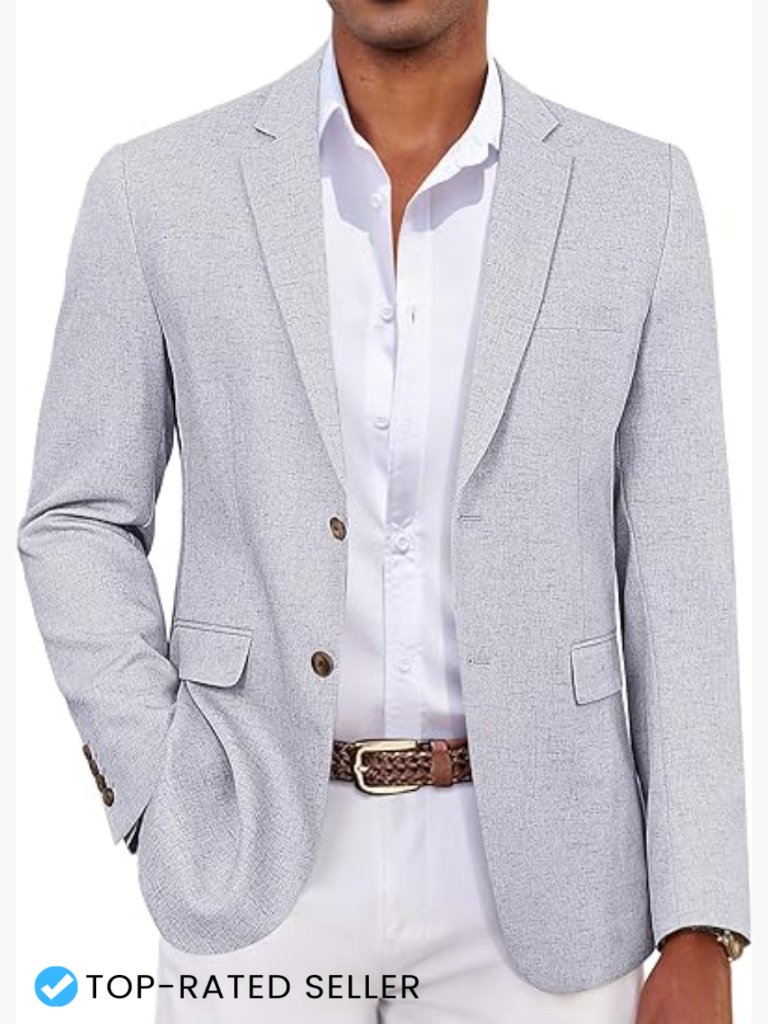 Lightweight Linen Blend Blazer Tailored Fit Classic Notch Lapel Business Casual
